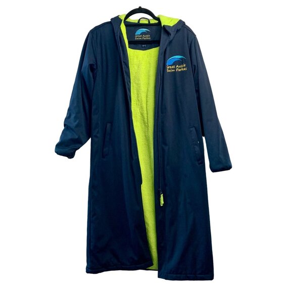 GREAT AUSSIE SWIM PARKAS Swim Robe Kids 14 Youth Long Navy Blue Parka Neon Green - Picture 2 of 14